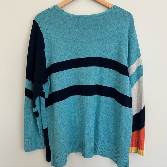 NIC+ZOE Blue and Orange Crew Neck Sweater with Artistic Design - Picture 8 of 12
